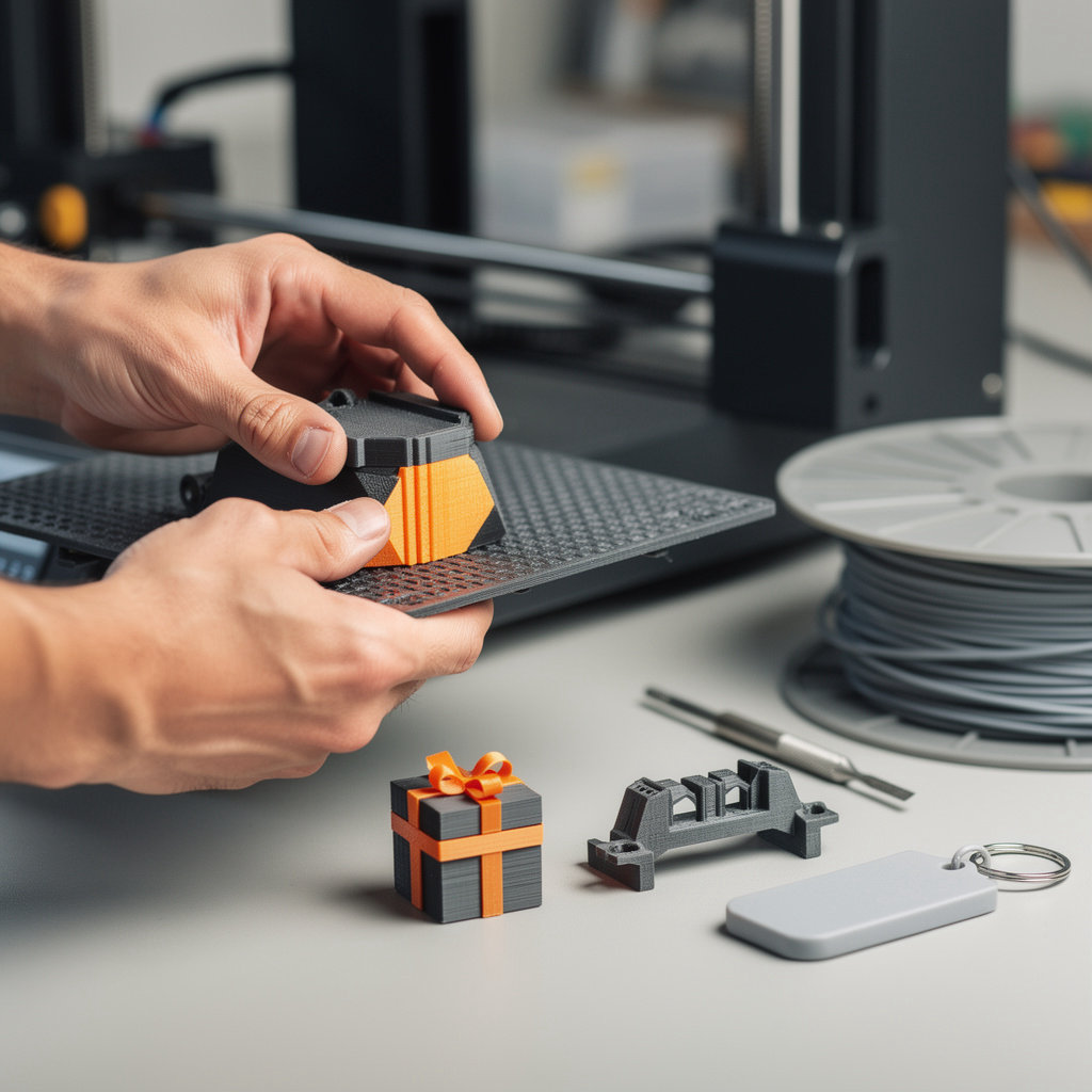 NikStef3DPrint portfolio showcasing custom 3D printed gifts, functional parts, and branded apparel